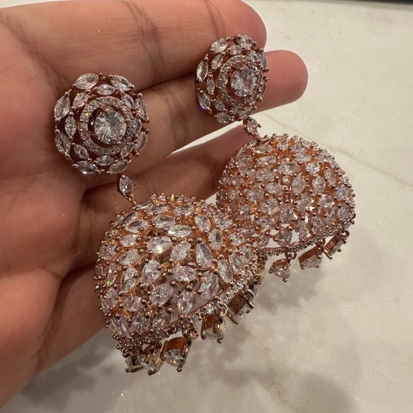 Elegant Gold and Silver Crystal Earrings + Matching Bhindi, Jhumkha, - Picture 4 of 6